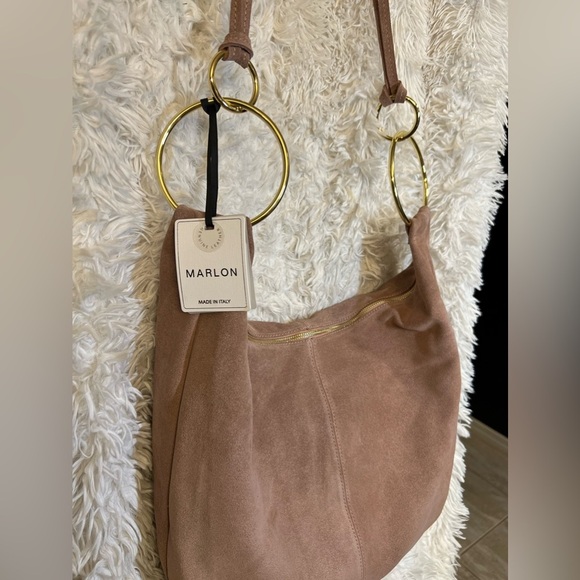 🩷NWT-MARLON GORGEOUS Made In Italy Genuine Suede Leather Circle Handle Hobo🩷 - Picture 9 of 17